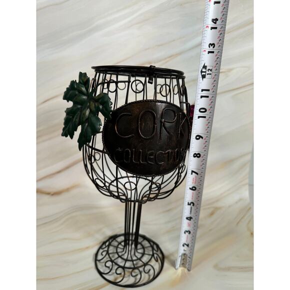 Wine Glass Cork Holder 12" x 6" Grapevine Black Metal Wire Cage Bar Decor - Picture 6 of 9